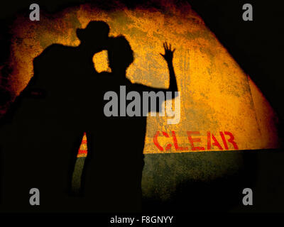 Shadow of couple on dilapidated wall Stock Photo