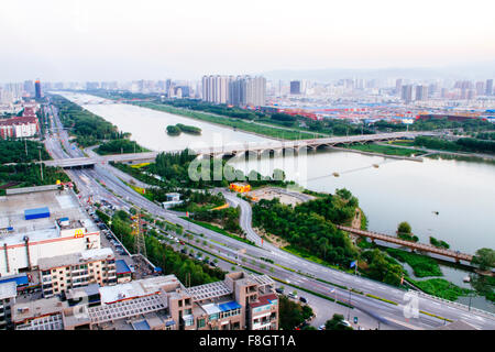 Taiyuan, Shanxi province, China - Panorama view of Taiyuan city in the daytime. Stock Photo