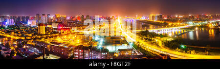 Taiyuan, Shanxi province, China - Panorama view of Taiyuan city at night. Stock Photo