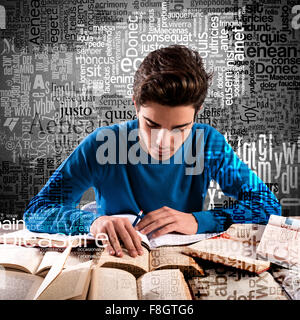 Boy focused while studying Stock Photo