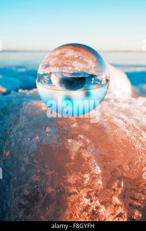 Crystal ball on glacier Stock Photo