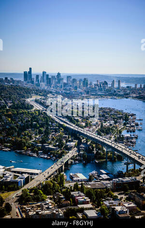 Aerial view of Seattle cityscape, Washington, United States Stock Photo