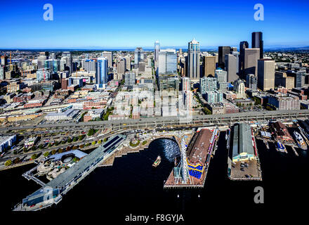 Aerial view of Seattle waterfront and cityscape, Washington, United States Stock Photo
