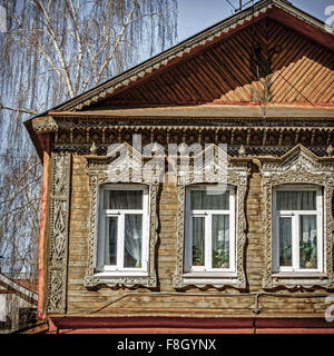 Fragment of Traditional old house facade in Samara, Russia Stock Photo