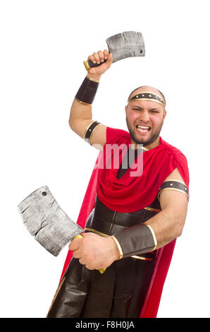 Gladiator with butcher's knife isolated on white Stock Photo