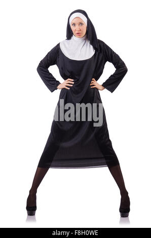 Pretty nun isolated on white Stock Photo