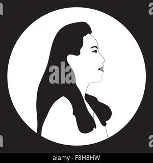 Woman icon in black and white, element or symbol for design. Stock Vector