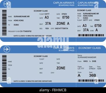 Vector image of airline boarding pass tickets with barcode Stock Vector