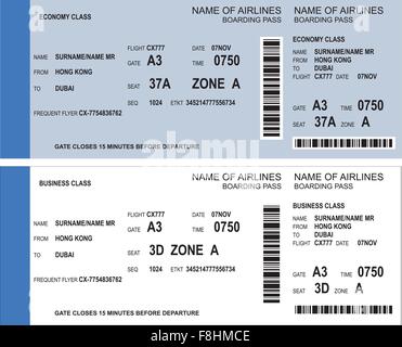 Vector image of airline boarding pass tickets with barcode Stock Vector