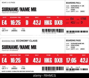 Vector image of airline boarding pass tickets with barcode Stock Vector