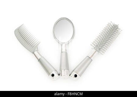 Grey hairbrushes isolated on the white background Stock Photo