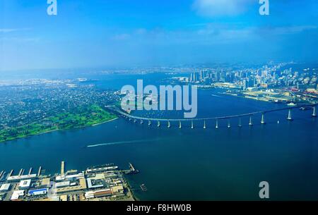 Aerial view of the Coronado island and bridge in the San Diego Bay in Southern California, United States of America. A view of t Stock Photo