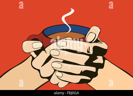close up vector image of human arms holding coffee Stock Vector