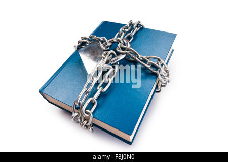 Censorship concept with books and chains on white Stock Photo