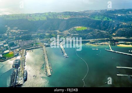 Aerial view of the Marina in Point Loma peninsula, San Diego, Southern California, United States of America. A view of the pier, Stock Photo