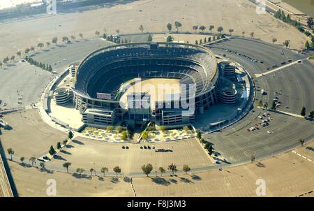 Aerial view of Qualcomm Stadium, San Diego in Southern California, United States of America and trolley line. A stadium used for Stock Photo