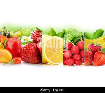 fruit and vegetable stripe collection on white background. Stock Photo