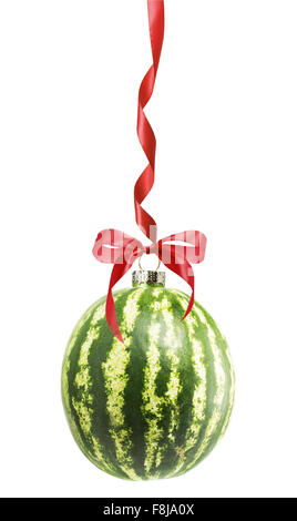 Christmas ball in shape of watermelon isolated on the white background. Stock Photo
