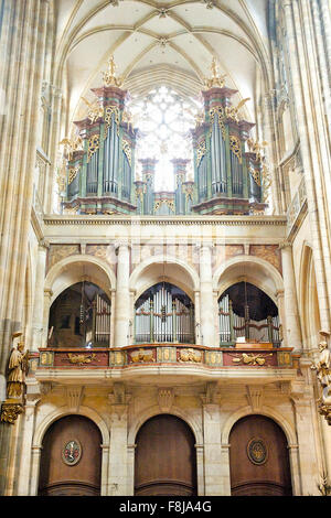 The stunning interior of St. Nicholas Cathedral in the city of Prague. Stock Photo