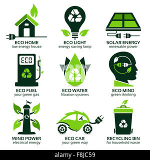 eco flat symbols promoting green lifestyle in the household Stock Photo