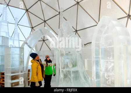 Spindleruv Mlyn, Czech Republic. 10th Dec, 2015. Inside of the ice tent with air condition are seen ice statues from Czech sculptors in Spindleruv Mlyn, Krkonose Mountains, Czech Republic, on December 10, 2015. Credit:  David Tanecek/CTK Photo/Alamy Live News Stock Photo