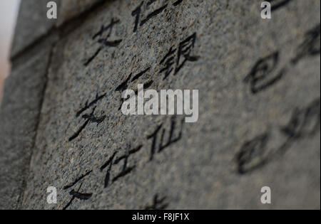 (151210) -- NANJING, Dec. 10, 2015 (Xinhua) -- Photo taken on Dec. 6, 2015 shows the names of some victims at the Nanjing Massacre Memorial Hall in Nanjing, capital of east China's Jiangsu Province, one of them is Ai Renyin, uncle of Ai Riying, 87, survivor of the atrocious Nanjing Massacre. Ai Yiying survived in the Nanjing Massacre when she was 9 years old. She witnessed in a hideout that her father Ai Renyin, her uncles Ai Renbing and Ai Renlin, her cousin Ai Yisheng were forced away and killed by Japanese army.     Some survivors of the Nanjing Massacre held family memorial rites for their Stock Photo