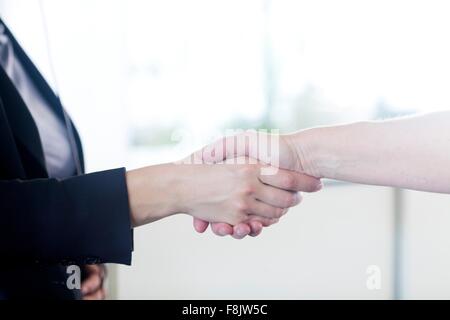 Businesspeople shaking hands in office Stock Photo