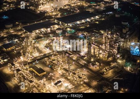 Aerial view of Oil refinery at night. Oil Industry Stock Photo - Alamy