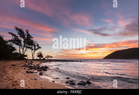 Sunrise over Moloa'a Beach on east coast of Kauai in Hawaii Stock Photo