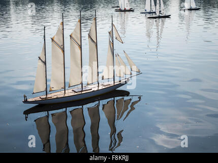 a model boat / yacht on a lake in southend-on-sea, essex