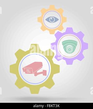 video surveillance gear mechanism concept vector illustration isolated on gray background Stock Vector