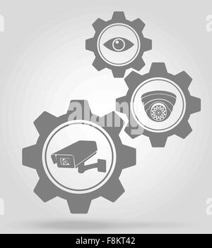 video surveillance gear mechanism concept vector illustration isolated on gray background Stock Vector