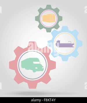 cargo delivery gear mechanism concept vector illustration isolated on gray background Stock Vector