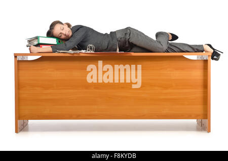 Busy businesswoman isolated on the white Stock Photo