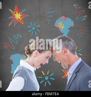 Composite image of business people yelling at each other over white background Stock Photo
