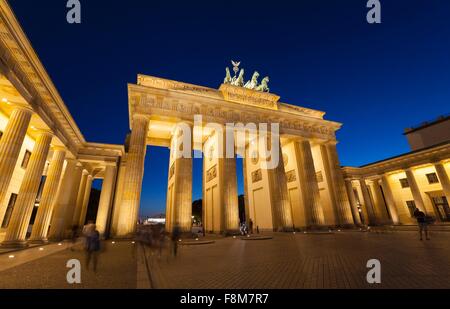 Floodlit Brandenburg Gate at night, Berlin, Germany Stock Photo