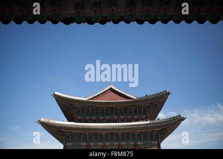 Low angle view of pagoda roof, Korea, Seoul Stock Photo