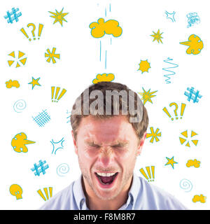 Composite image of angry man shouting towards camera Stock Photo