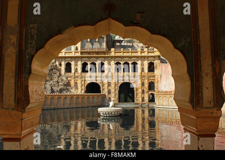 Jaipur, India, November 30, 2012: Galta Temple (or the Monkeys temple).Galtaji is an ancient Hindu pilgrimage site in the town o Stock Photo