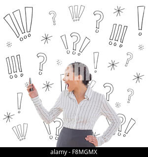 Composite image of angry businesswoman screaming at her phone Stock Photo