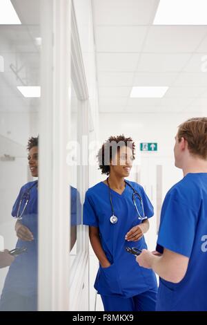 Doctor having discussion in hospital Stock Photo