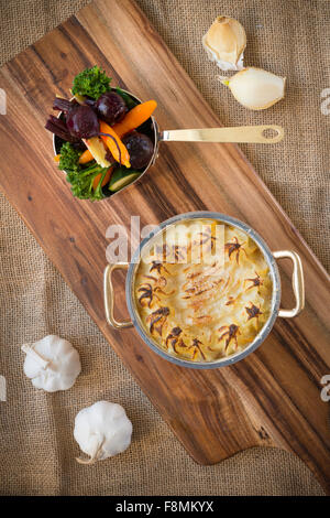 Cottage pie with caramalised vegetables Stock Photo