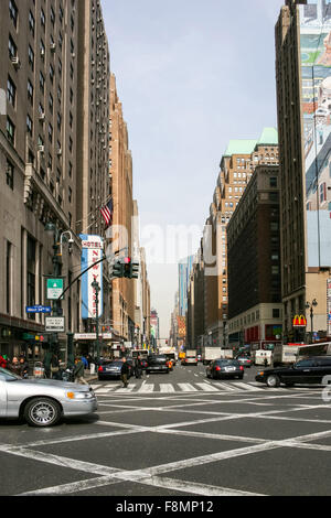 Intersection  with traffic of West 34 street and 8th Avenue in Midtown Manhattan Stock Photo