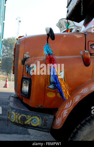 JAIPUR, INDIA - DIC 1: Traditionally decorated indian trucks on the
