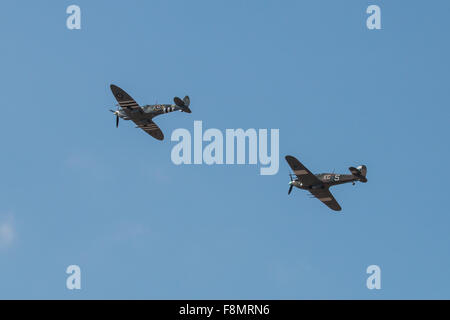 Hawker Hurricane and Supermarine Spitfire displaying at Southport Airshow Stock Photo