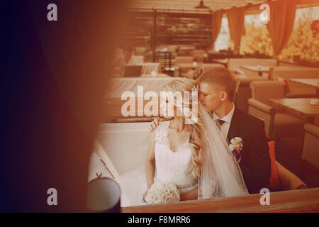 couple sitting in a cafe Stock Photo