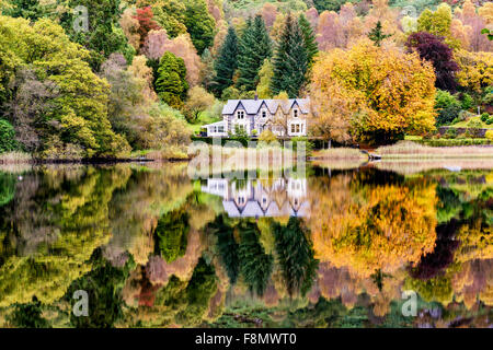 Autumn colour on the banks of Loch Ard in the Loch Lomond and Trossachs national park Stock Photo