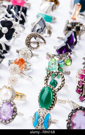 Collection of jewellery rings on white Stock Photo