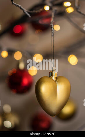 Heart shape christmas decoration with bokeh lights Stock Photo