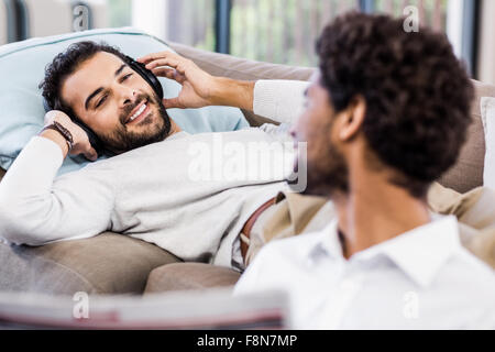 Happy gay couple talking Stock Photo